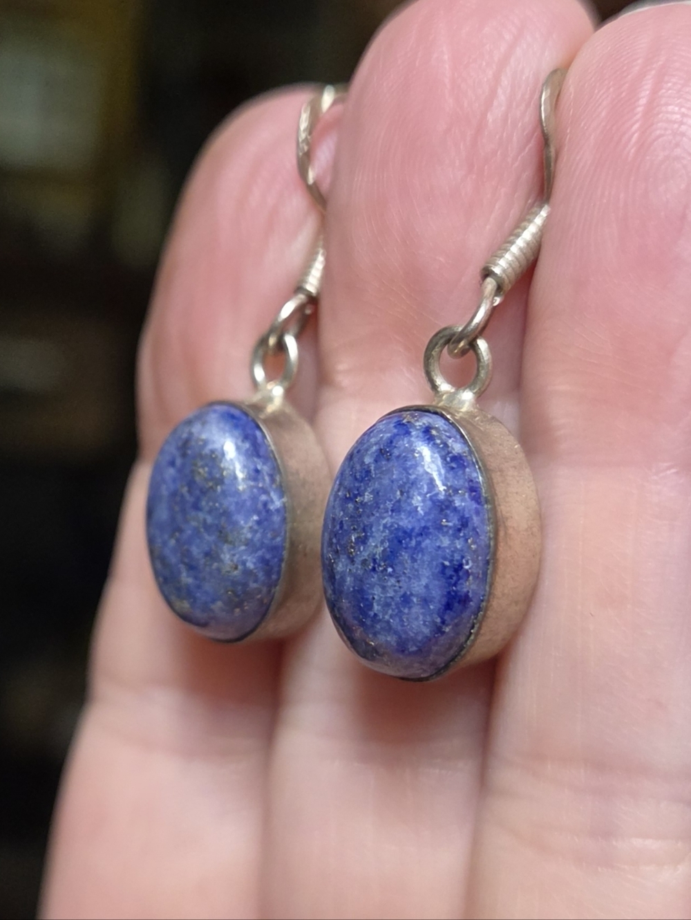 Lapis Lazul 16k Natural Sterling Earrings - Picture 9 of 10